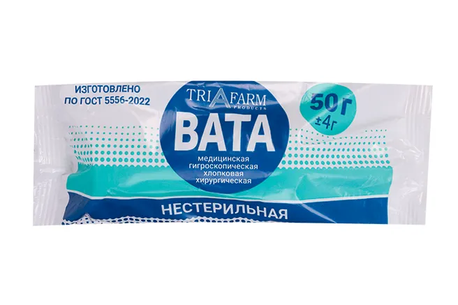 Triafarm Вата медицинская хирургическая нестерильная, 50 г, 1 шт. фото