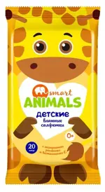 Smart Animals салфетки влажные детские, салфетки влажные, 20 шт, ромашка и витамин Е фото