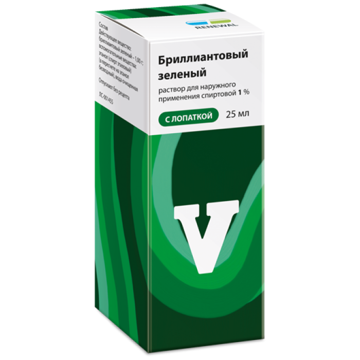 Бриллиантовый зеленый, 1%, раствор для наружного применения спиртовой, 25 мл, 1 шт, с лопаткой фото