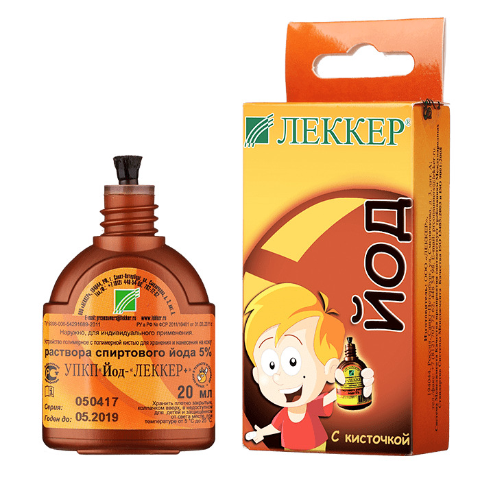 Леккер Йод, 5%, раствор спиртовой, 20 мл, 1 шт, с кисточкой фото
