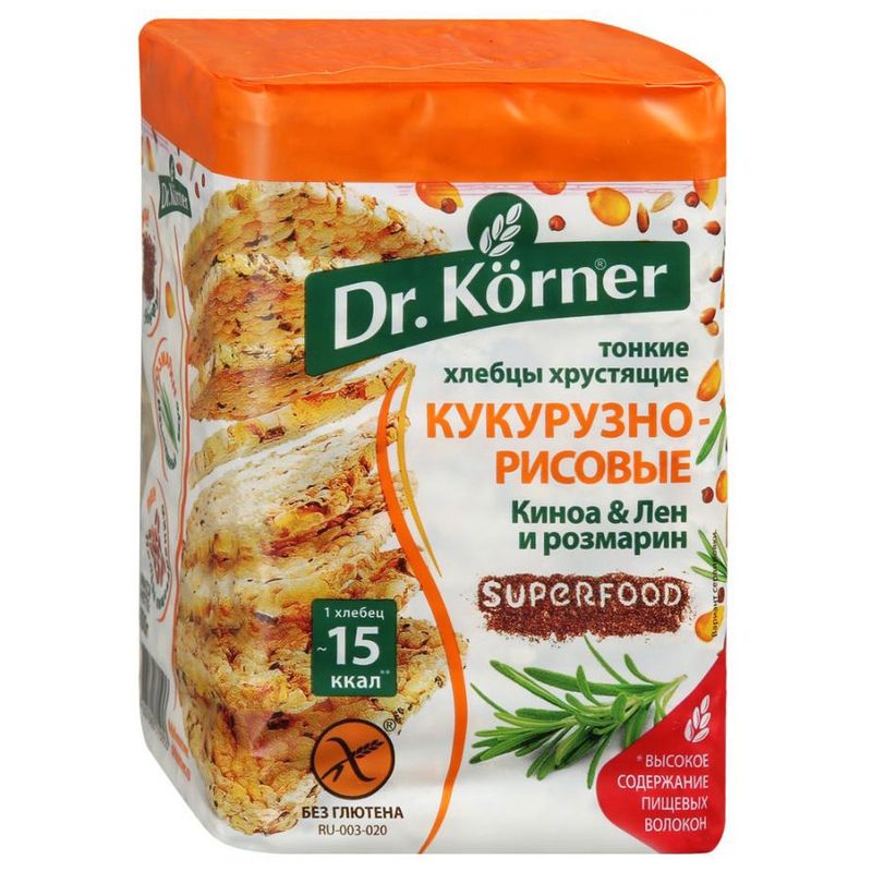 Доктор Кернер Хлебцы кукурузно-рисовые, хлебцы, 100 г, 1 шт, киноа + лен + розмарин фото
