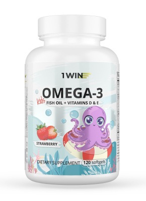 1WIN Kids Комплекс Омега-3 с витаминами E и D, капсулы, 120 шт, клубника фото