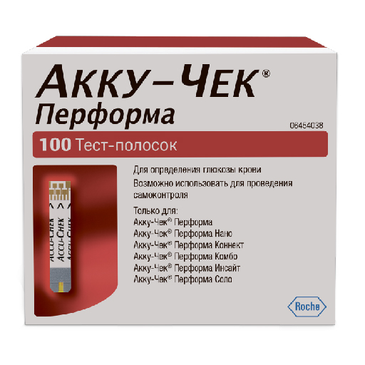Accu-Chek Performa, тест-полоски для определения уровня глюкозы в крови, 100 шт. фото