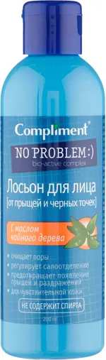 Compliment No Problem Лосьон от прыщей и чёрных точек с маслом чайного дерева, лосьон для лица, 200 мл, 1 шт. фото