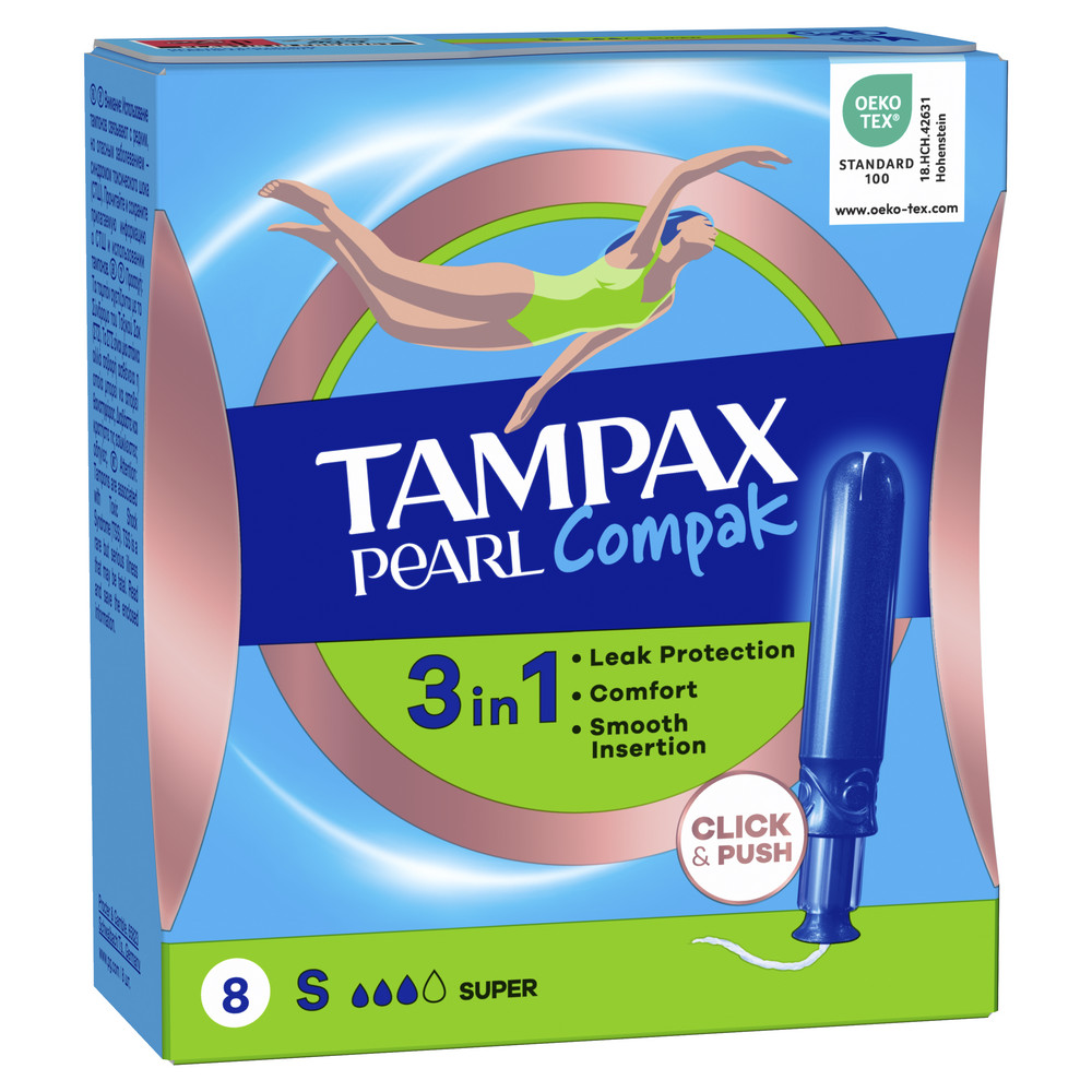 Tampax Pearl Compak super тампоны с аппликатором, тампоны женские гигиенические, 8 шт. фото