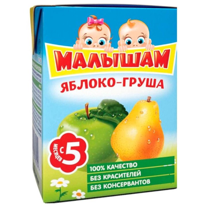 Малышам нектар неосветленный, 200 мл, 1 шт, яблоко + груша фото