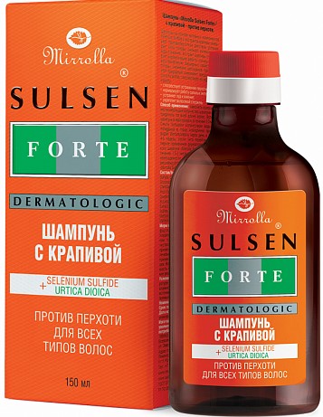 Mirrolla Сульсен Форте, 2%, шампунь от перхоти, 150 мл, 1 шт, с крапивой фото