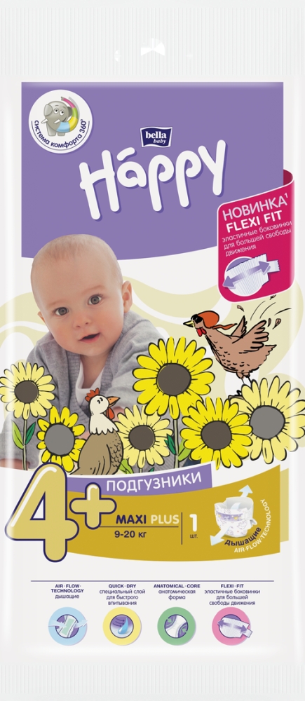 Bella Baby Happy Maxi plus Подгузники детские, р. 4, 1 шт, 9-20 кг фото