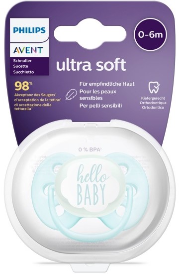 AVENT Ultra Soft Пустышка силиконовая, 0-6 месяцев, 1 шт, с футляром, арт. SCF522/01 фото