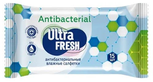 Ultra Fresh, салфетки влажные, 15 шт, антибактериальные фото
