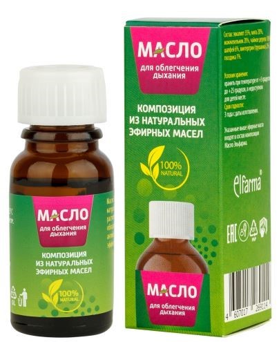 Elfarma Композиция натуральных эфирных масел, масло эфирное, 10 мл, 1 шт, для облегчения дыхания фото