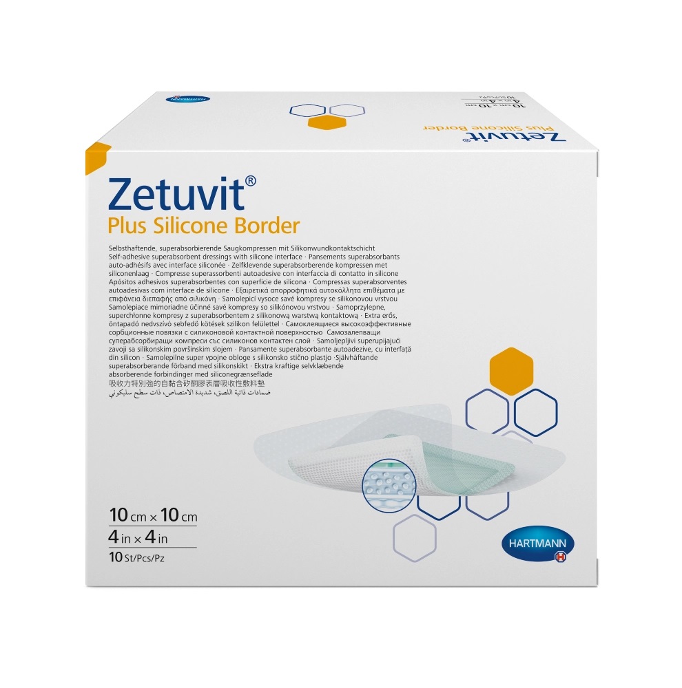 Zetuvit Plus Silicone Border Повязка суперабсорбирующая с контактным слоем из силикона, 10 см х 10 см, повязка стерильная, 10 шт. фото