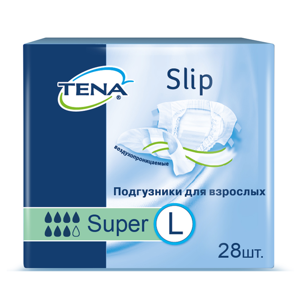 Tena Slip Super Подгузники для взрослых, Large L (3), 28 шт, 92-150 см фото