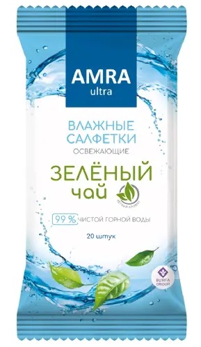 Amra Салфетки влажные освежающие, 20 шт, зеленый чай фото