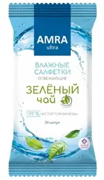 Amra Салфетки влажные освежающие, 20 шт, зеленый чай фото