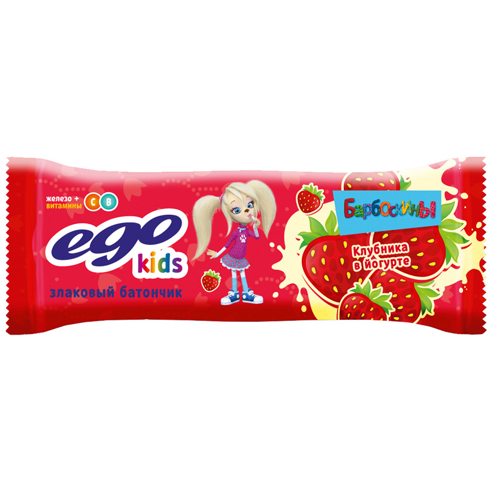 EGO kids Батончик мюсли в йогурте, 25 г, 1 шт, клубника фото
