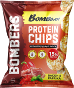 Bombbar Bombers чипсы протеиновые цельнозерновые, чипсы, 50 г, 1 шт, бекон с паприкой фото