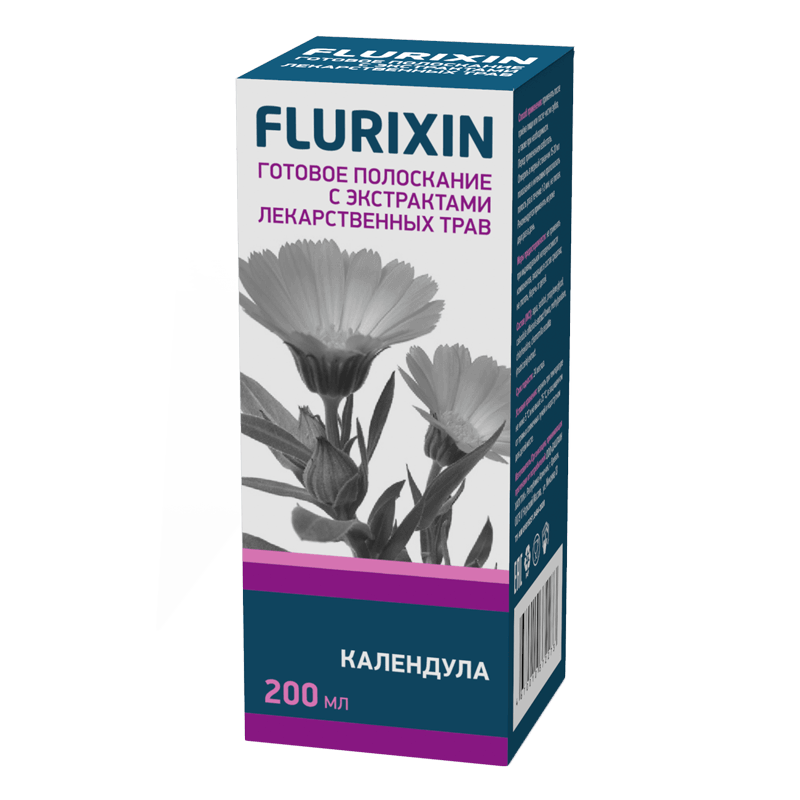 Флюриксин Полоскание для полости рта, раствор для полоскания полости рта, 200 мл, 1 шт, ромашка-календула фото