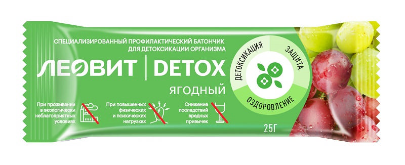 Леовит Detox, батончик, 25 г, 1 шт, ягодный фото