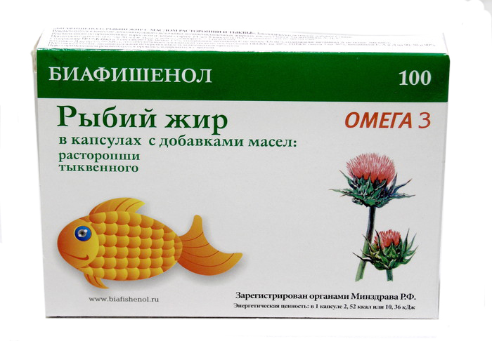 Биафишенол рыбий жир с маслом расторопши и тыквы, капсулы, 100 шт. фото