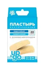 UP&GO Лейкопластырь бактерицидный универсальный водостойкий с домифенбромидом, 20 шт, набор, 1.9 см х 7.2 см, 2.5 см х 7.2 см фото