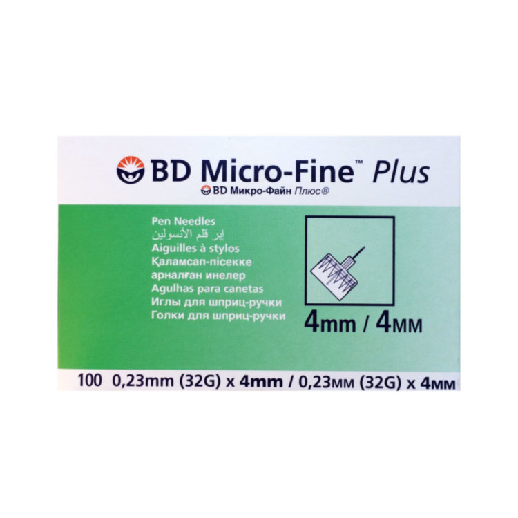BD Micro-Fine Plus Игла одноразовая к инсулиновому инжектору, игла, 100 шт, 32G(0.23x4)мм фото