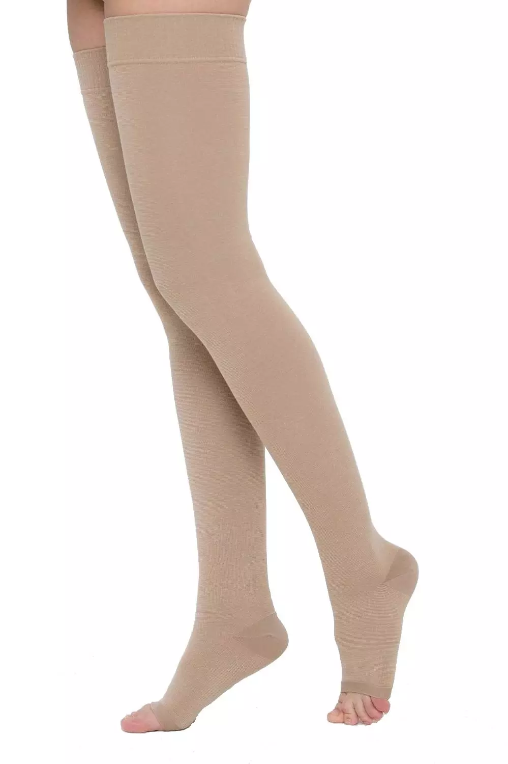 Чулки компрессионные кругловязаные до бедра с открытым мыском, 1 класс компрессии, р. 4, 1 шт, бежевого цвета фото