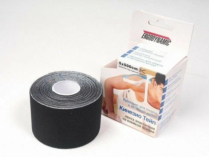 Ergodynamic бинт кинезио-тейп, 5 см х 5 м, кинезио тейп, 1 шт, черного цвета фото