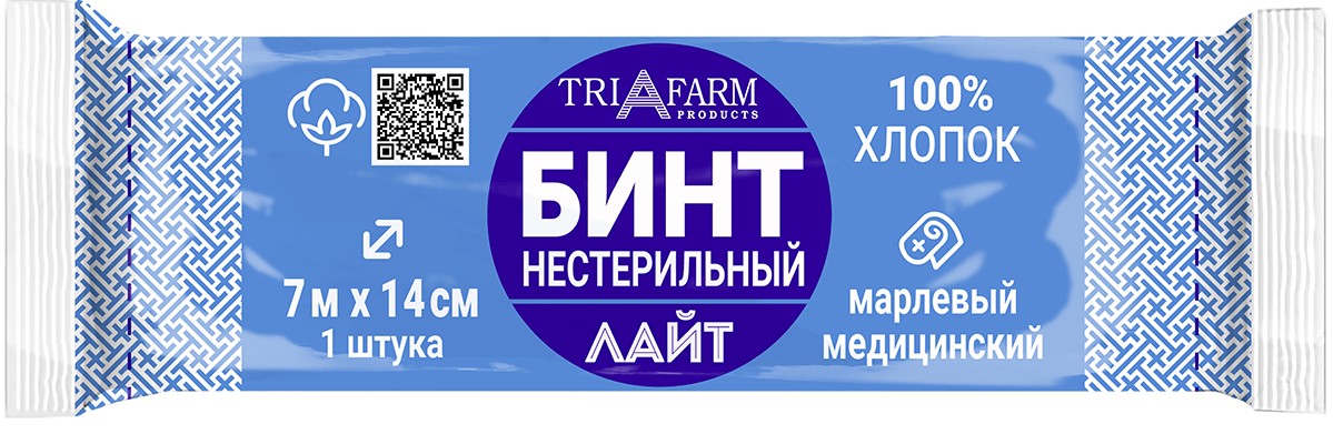 Бинт марлевый медицинский нестерильный Лайт, 7 м х 14 см, 1 шт, 28 г/м2 фото
