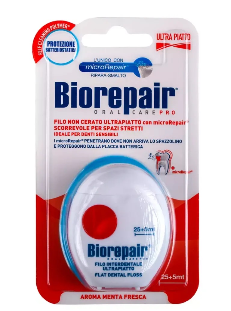 Biorepair Filo Non Cerato Ultrapiatto Зубная нить невощеная ультра-плоская, 30 м, нить зубная, 1 шт. фото