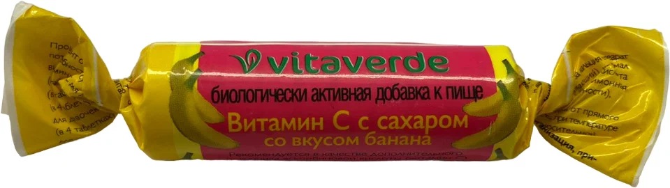 Vitaverde Аскорбинка с сахаром, таблетки жевательные, 10 шт, банан фото