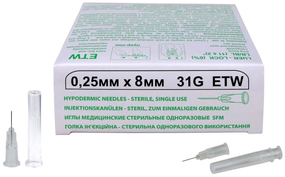 SFM ETW Иглы медицинские стерильные одноразовые, игла, 50 шт, 31G (0,25x8мм) фото
