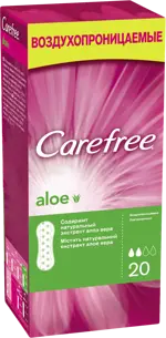 Carefree Aloe салфетки женские гигиенические, прокладки ежедневные, 20 шт, воздухопроницаемые фото