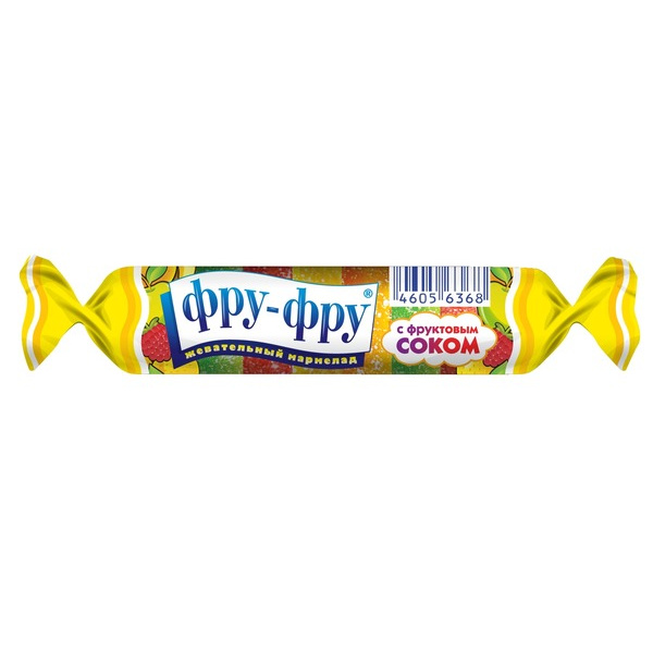 Фру-Фру Трубочка мармеладная с соком ассорти, мармелад жевательный, 35 г, 1 шт, со вкусами яблока, банана, апельсина, клубники фото