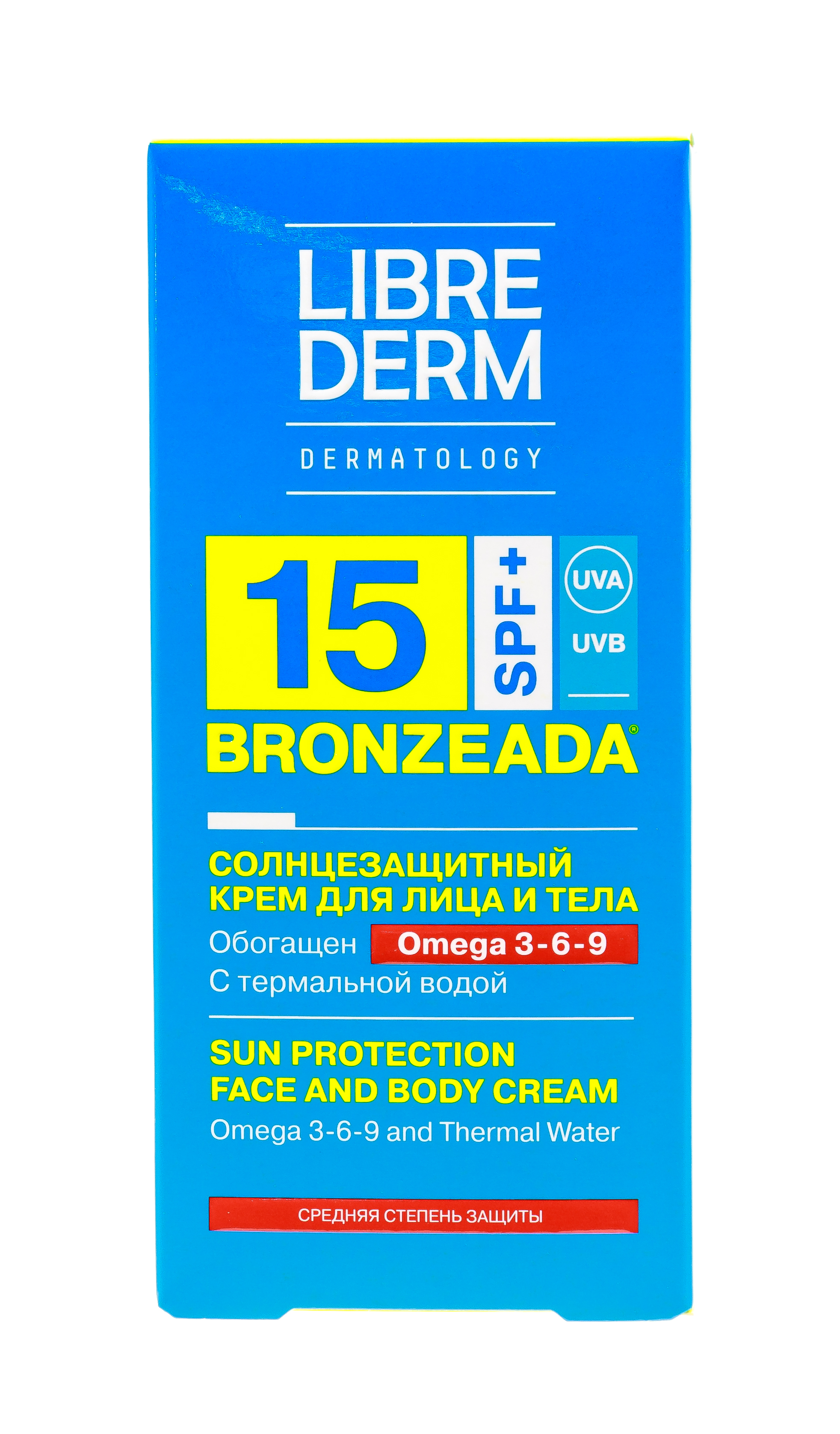 Librederm Bronzeada Крем солнцезащитный с омега 3-6-9 и термальной водой SPF15, крем, 150 мл, 1 шт. фото