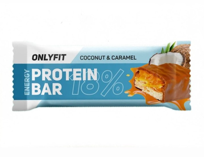 Onlyfit Батончик протеиновый глазированный, батончик, 50 г, 1 шт, кокос + карамель фото