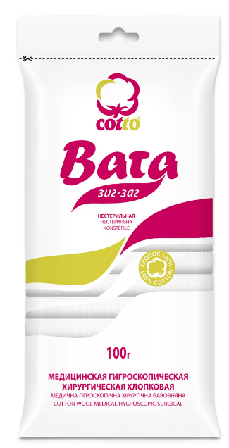 Cotto Вата гигроскопическая нестерильная Зиг-заг, 100 г, 1 шт. фото