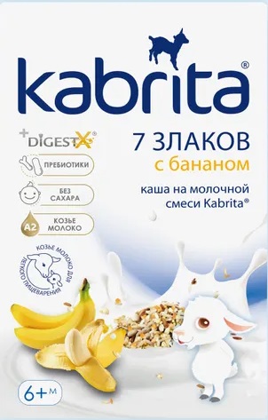 Kabrita каша 7 злаков на козьем молоке, 4+ мес, каша, 180 г, 1 шт, с бананом фото