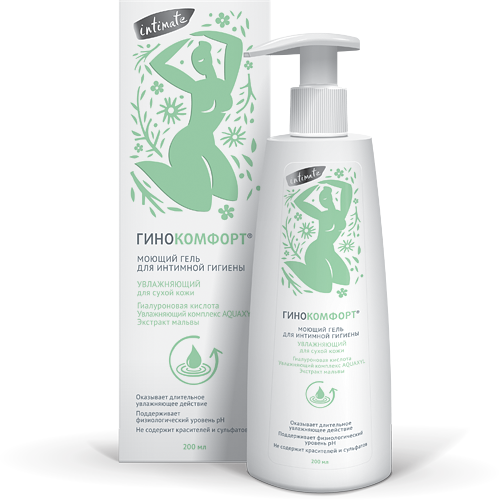 Гинокомфорт моющий гель для интимной гигиены увлажняющий, 200 мл, 1 шт, экстракт мальвы фото