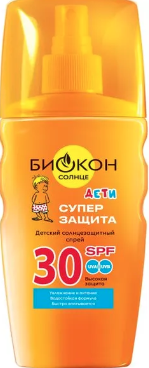 Биокон Солнце Детский спрей  для безопасного загара, спрей, 160 мл, 1 шт, SPF 30 фото