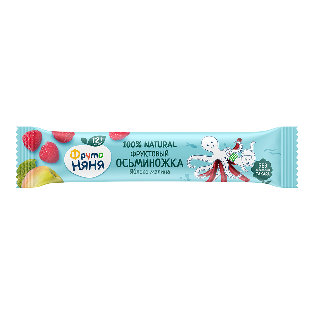 Фрутоняня фруктовый осьминожка кусочки, 16 г, 1 шт, яблоко + малина фото
