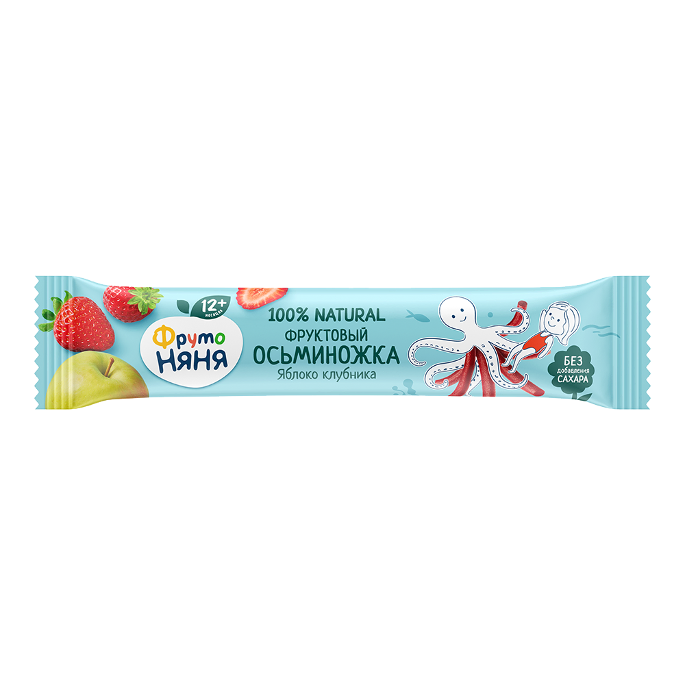 Фрутоняня фруктовый осьминожка кусочки, 16 г, 1 шт, яблоко + клубника фото