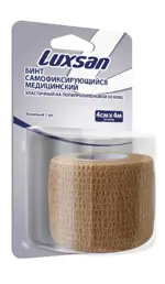 Luxsan Бинт эластичный самофиксирующийся на полипропиленовой основе, 4 см х 4 м, бинт эластичный, 1 шт, бежевый фото