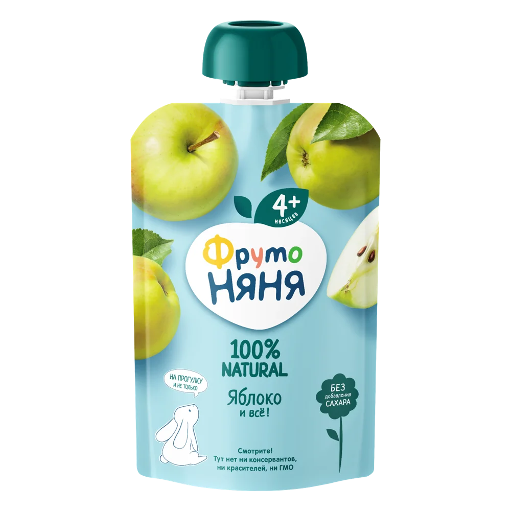 Фрутоняня детское пюре, пюре, 90 г, 1 шт, яблоко, без сахара фото