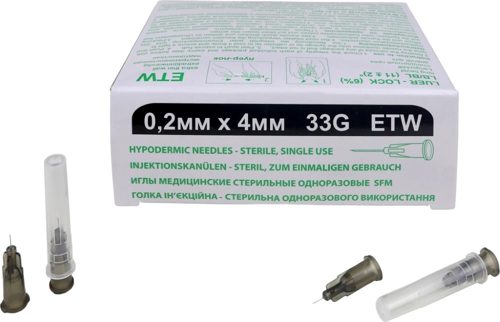 SFM ETW Иглы медицинские стерильные одноразовые, игла, 50 шт, 33G (0,2x4мм) фото