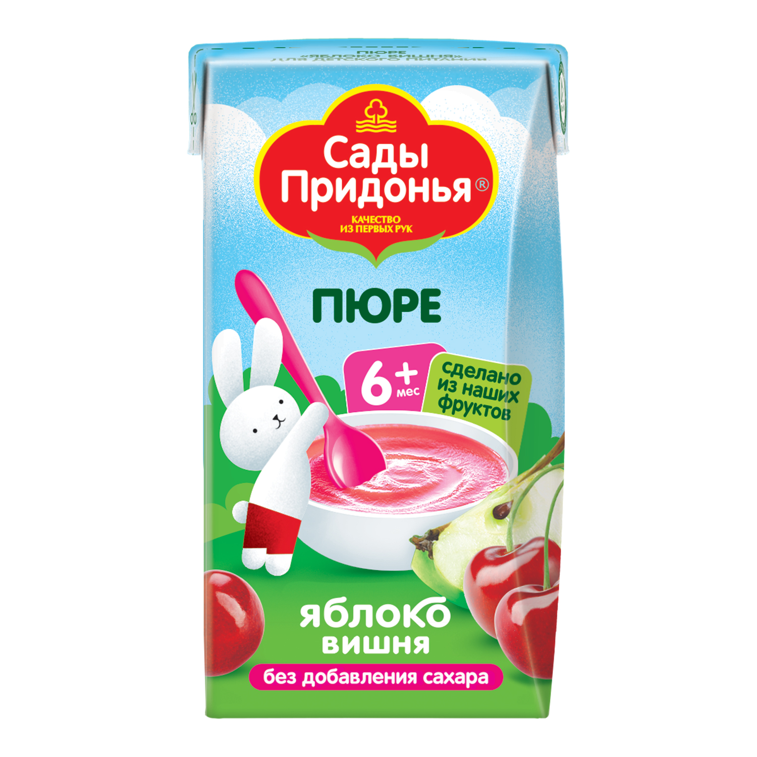 Сады Придонья пюре, пюре, 125 г, 1 шт, яблоко + вишня фото