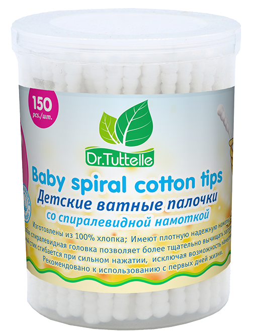 Dr. Tuttelle, ватные палочки, 150 шт, со спиралевидной намоткой фото