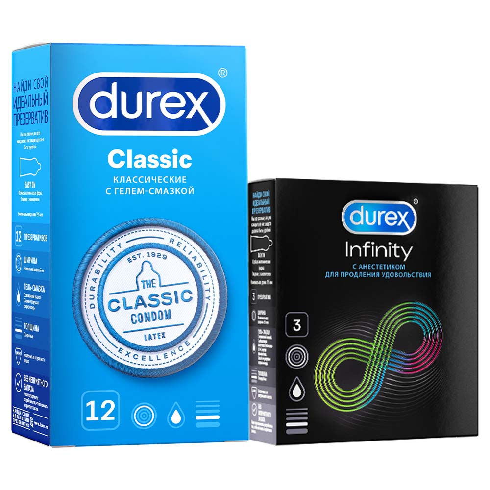 Durex Набор, 1 шт, Classic 12 шт + Infinity 3 шт с анестетиком фото