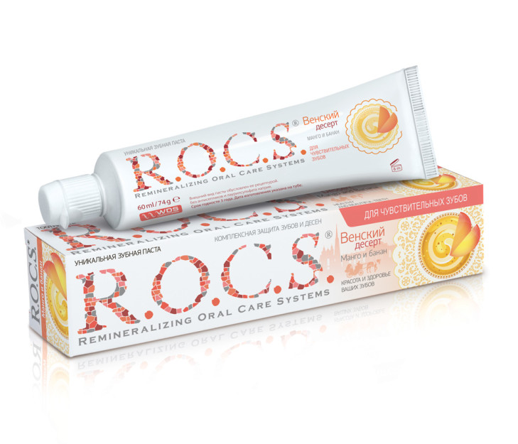ROCS Зубная паста Венский десерт, паста зубная, 74 г, 1 шт, манго + банан, без фтора фото
