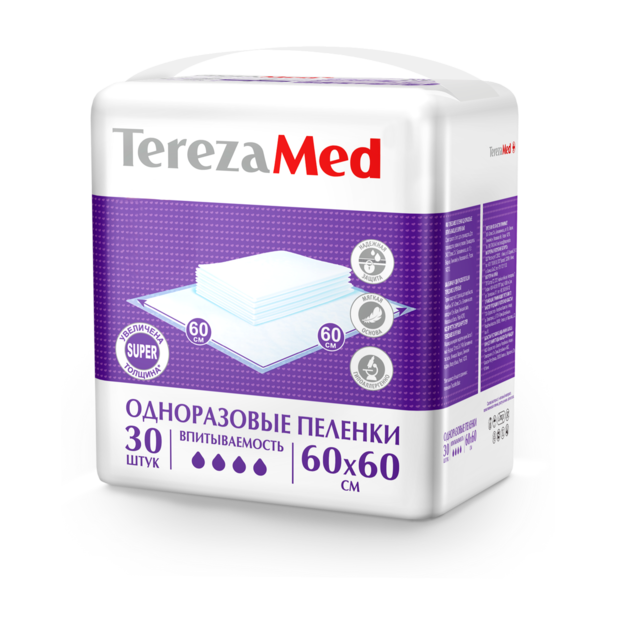 TerezaMed Super Пеленки одноразовые, 60 см x 60 см, 30 шт, 4 капли фото